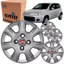 Jogo 4 Calota Uno Vivace 2010 Até 2016 Aro 13 Polegadas Parafuso Cubo Baixo Emblema Fiat