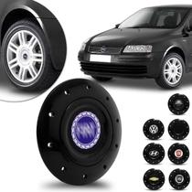 Jogo 4 Calotas Centro de Roda Universal Volkswagen Chevrolet Fiat Renault Aro 13 14 15 Preto 4 Furos