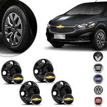 Jogo 4 Calotas Centro de Roda Universal Volkswagen Chevrolet Renault Fiat Aro 13 14 15 Preto 4 Furos