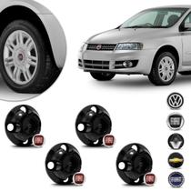 Jogo 4 Calotas Centro de Roda Universal Volkswagen Chevrolet Renault Fiat Aro 13 14 15 Preto 4 Furos
