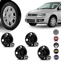 Jogo 4 Calotas Centro de Roda Universal Volkswagen Chevrolet Renault Fiat Aro 13 14 15 Preto 4 Furos