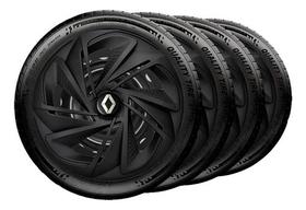 Jogo 4 Calotas Esportiva Aro 14 Renault Sandero Clio Logan Preto fosco