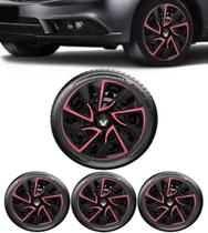 Jogo 4 Calotas Esportivas Ds4 Preto/Rosa Aro 14 Renault Logan Symbol Clio Sandero Megane Fluence