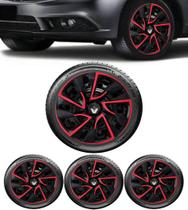 Jogo 4 Calotas Esportivas DS4 Preto/Vermelho Aro 15 Renault Logan Symbol Clio Sandero Megane Fluence