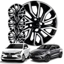 Jogo 4 Calotas Modelo Argo Cronos 2022 Aro 15 Preto/Prata Cubo Padrão Parafuso Grid