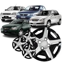 Jogo 4 Calotas Modelo Corsa Classic Aro 13 Preto/Prata Cubo Baixo Parafuso Grid