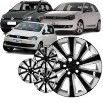 Jogo 4 Calotas Modelo Fox Space Polo 2014 Aro 15 Preto/Prata Cubo Padrão Parafuso Grid