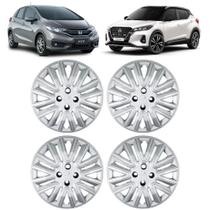 Jogo 4 Calotas Modelo Kicks City Fit New Fit Wrv Civic Aro 16 Cubo Padrão Prata