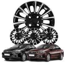 Jogo 4 Calotas Modelo Linea 2023 Aro 13 Preto/Prata Cubo Baixo Parafuso Grid