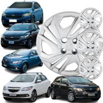 Jogo 4 Calotas Modelo Onix 2013 Aro 14 Prata Cubo Baixo Parafuso Grid