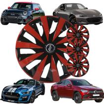 Jogo 4 Calotas Modelo Seven Esportiva Aro 13 Polegadas Universal Preto/Vermelho Elitte