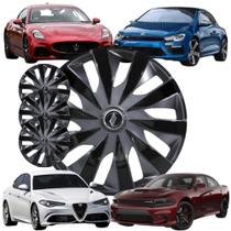 Jogo 4 Calotas Modelo Seven Esportiva Aro 14 Polegadas Universal Grafite/Preto Elitte