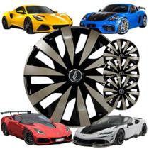 Jogo 4 Calotas Modelo Seven Esportiva Aro 14 Polegadas Universal Preto/Dourado Elitte