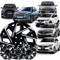 Jogo 4 Calotas Modelo Sport Creta 2025 Aro 14 Preto/Prata Cubo Baixo Parafuso Grid