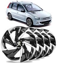 Jogo 4 Calotas Nitro Aro 14 Black Silver Peugeot 206 Sw 307