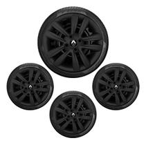 Jogo 4 Calotas Renault Sandero Logan Aro 15 Preto Fosco Pret