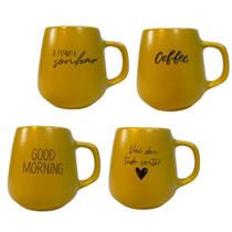 Jogo 4 Caneca Bojuda 260ML Porcelana Fosca Para Cappuccino