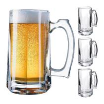 Jogo 4 Caneca de Chopp Zero Grau Vidro Transparente Casual Resistente Bar 380ml Class Home