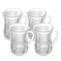 Jogo 4 Caneca de Vidro para Café com Alça Lines Transparente 130ml Wolff