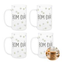 Jogo 4 Caneca de Vidro para Cappuccino Café Chá Bom Dia Resistente a Calor 280ml Wolff