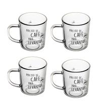 Jogo 4 Caneca de Vidro Preciso de Café para Levantar Lyor 200ml