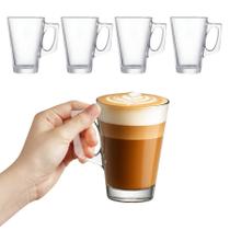 Jogo 4 Caneca Xícara de Café Capuccino Chá Vidro 250ml