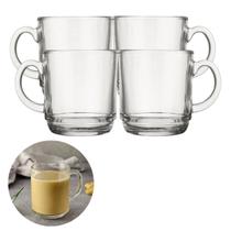 Jogo 4 Canecas Bebidas Cafe Cha 250ML Vidro Transparente Grosso Jogo 4 Canecas Bebidas Cafe Cha 250ML Vidro Transparente Grosso