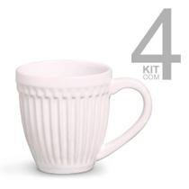 Jogo 4 Canecas Cerâmica 343ml Kit Roma Branco Conjunto Café Chá
