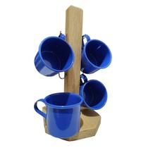 Jogo 4 Canecas De Café e Chá Com Suporte De Madeira 100ml Alumínio