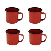 Jogo 4 canecas esmaltada 5cm vermelha xícara café fazenda