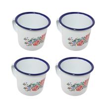 Jogo 4 canecas esmaltada estampada 5cm café roça fazenda