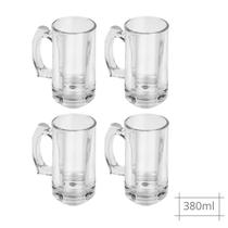 Jogo 4 Canecas Zero Grau 380ml Cerveja Chopp Vidro Grosso