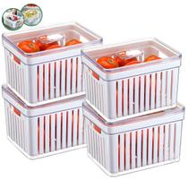 Jogo 4 Cesto Multiuso Organizador De Geladeira 3,8L Com Tampa E Drenagem Conserva Frutas E Verduras Vegetais Por Mais Tempo