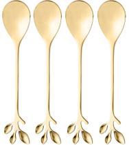 Jogo 4 Colheres Para Chá Aço Inox Leaves Dourado