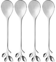 Jogo 4 Colheres Para Chá De Aço Inox Leaves Prateado