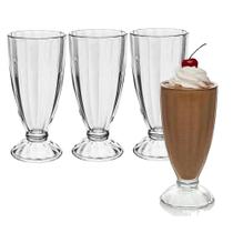 Jogo 4 Copo de Milk Shake Taça de Vidro Transparente Sorveteria 380ml Lyor