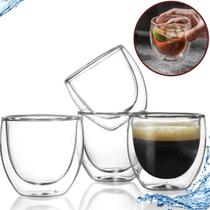 Jogo 4 Copo Duplo Vidro Isolante Parede Dupla 250 ml Para Cappuccino Café Expresso Chá Suco Cerveja Chopp whisky, vodka Presente Jogo 4 Copo Duplo Vidro Isolante Parede Dupla 250 ml Para Cappuccino Café Expresso Chá Suco Cerveja Chopp whisky, vodka Presente