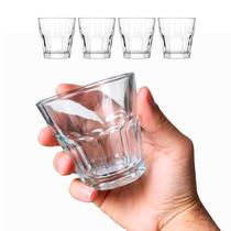 Jogo 4 Copos Baixo De Vidro Facetado Café Dose Bar 150ml