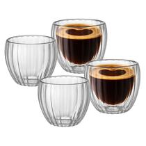 Jogo 4 Copos Caneca De Vidro Dupla Camada Canelado 90ml
