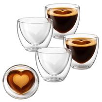 Jogo 4 Copos Caneca De Vidro Dupla Camada Coração Love 90ml