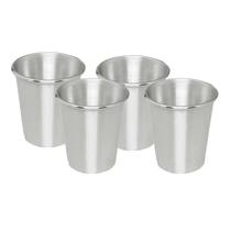 Jogo 4 Copos De Aluminio Polido Resistente Merenda Escolar