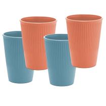 Jogo 4 Copos de Bambu e PP Texturizado Stripes Cores Sortidas 300ml Lyor