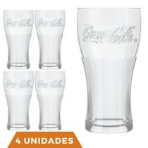 Jogo 4 Copos de Vidro 300ML Coca-Cola Transparente Nadir