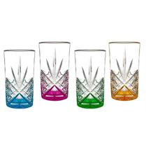 Jogo 4 Copos De Vidro Grosso Fundo Colorido 360ml Suco Agua
