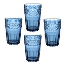 Jogo 4 Copos de Vidro Milão Azul Safira 350ml Luxo Bebidas Água Suco Jogo 4 Copos de Vidro Milão Azul Safira 350ml Luxo Bebidas Água Suco