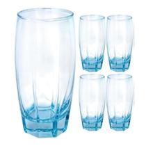 Jogo 4 Copos Luxo Flórida Vidro Azul 370ml Praticasa