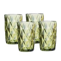 Jogo 4 Copos para Água Vidro Diamante Verde Class Home 350ml Jogo 4 Copos para Água Vidro Diamante Verde Class Home 350ml