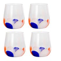 Jogo 4 copos petala em vidro 480ml laranja/azul/branco - Fracalanza