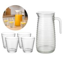 Jogo 4 Copos Vidro 220ml Mais 1 Jarra Vidro Resistente 800ml