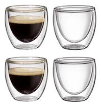Jogo 4 De Copos Xicara Café Chá Nespresso Parede Dupla De Vidro Borossilicato 80ml